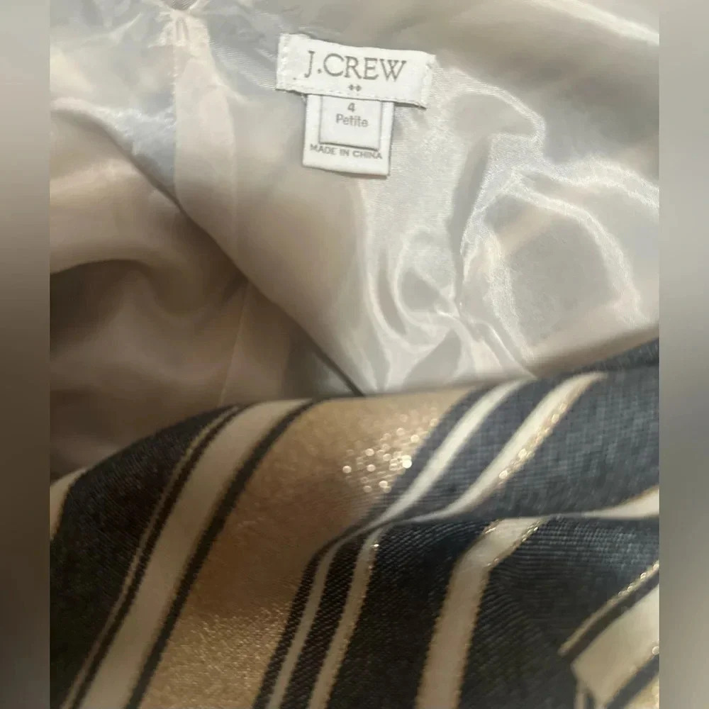 NWOT-J CREW Factory Holiday Gold Gray V Neck Striped Mini Dress. Size 4 Petite - Picture 12 of 13